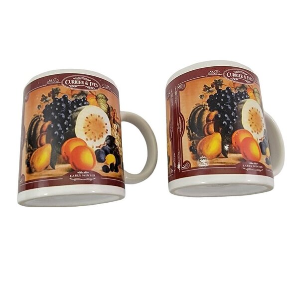 CURRIER &IVES Houston Harvest Early Winter 12 Oz Ceramic Cup Mug Fruit Graphic - Picture 9 of 16